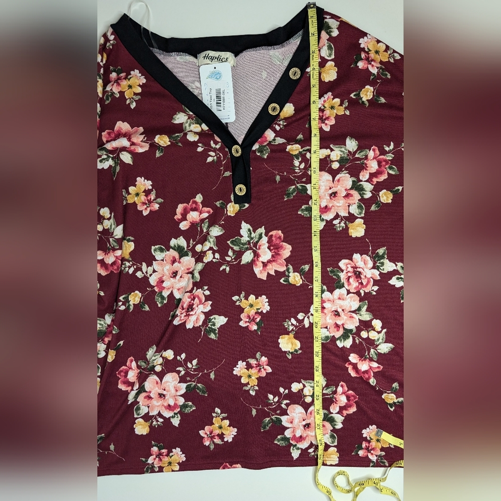 NWT Haptics by Holly Harper 3XL Maroon Floral Long Sleeve Top - Picture 8 of 9